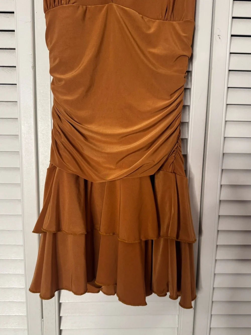 Women’s Brown Windsor V-Neck Tiered Ruffle Dress with Shorts Under